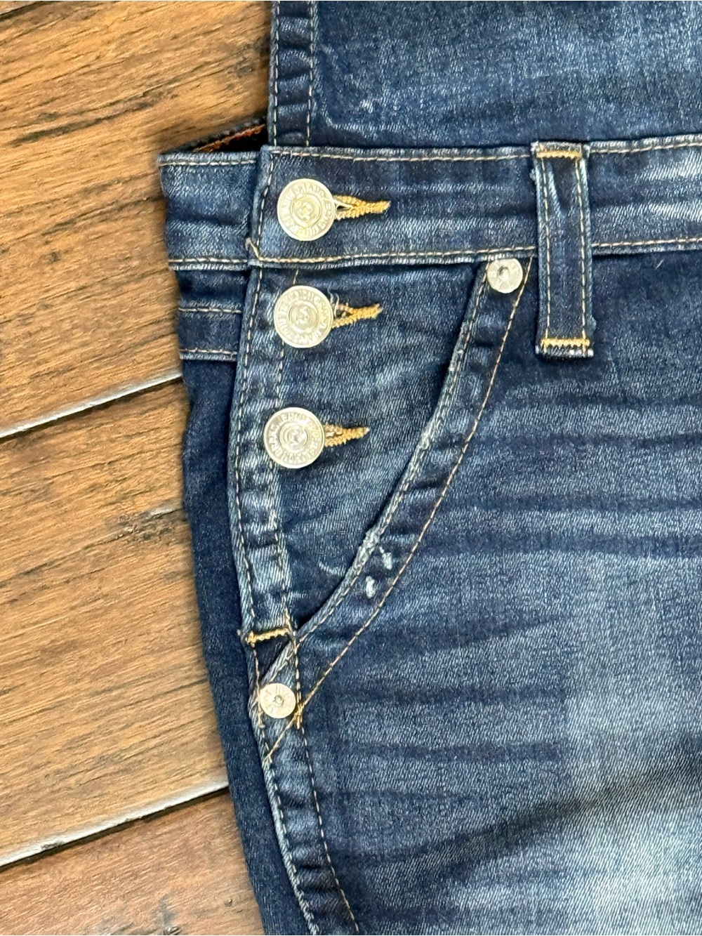 True Religion Skinny Leg Medium Wash Denim Overalls Jumpsuit Size Large - Picture 9 of 16